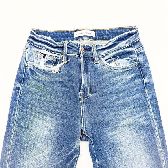 Flying Monkey Dark Wash Denim Skinny Jeans Raw Hem Size 25 - Picture 6 of 8